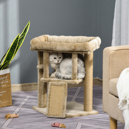 PawHut Cat Tree for Indoor Cats Kitten Tower Climbing Activity Centre Furniture w/ Jute Scratching Pad, Toy Ball, Cat House - Coffee