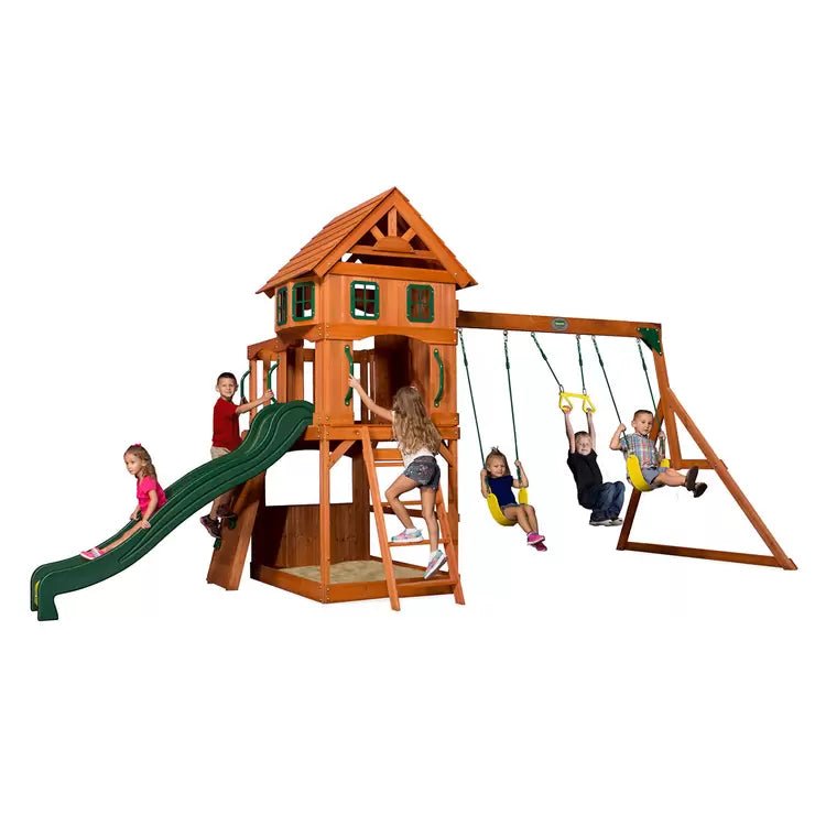 Backyard Discovery Atlantis Wooden Swing Set Play Centre with Slide, Fort & Swings for Kids Garden - Baig Merchant