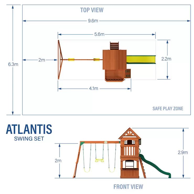 Backyard Discovery Atlantis Wooden Swing Set Play Centre with Slide, Fort & Swings for Kids Garden - Baig Merchant