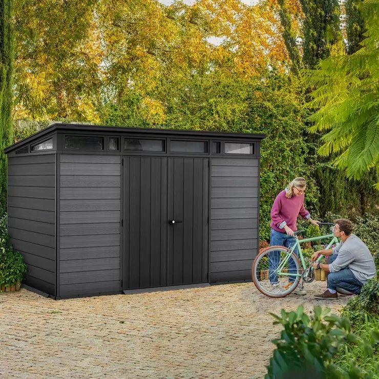 Keter - Durable 11ft 2 x 7ft 2 Garden Shed w/ Wood Look & Steel Reinforced Walls - Baig Merchant