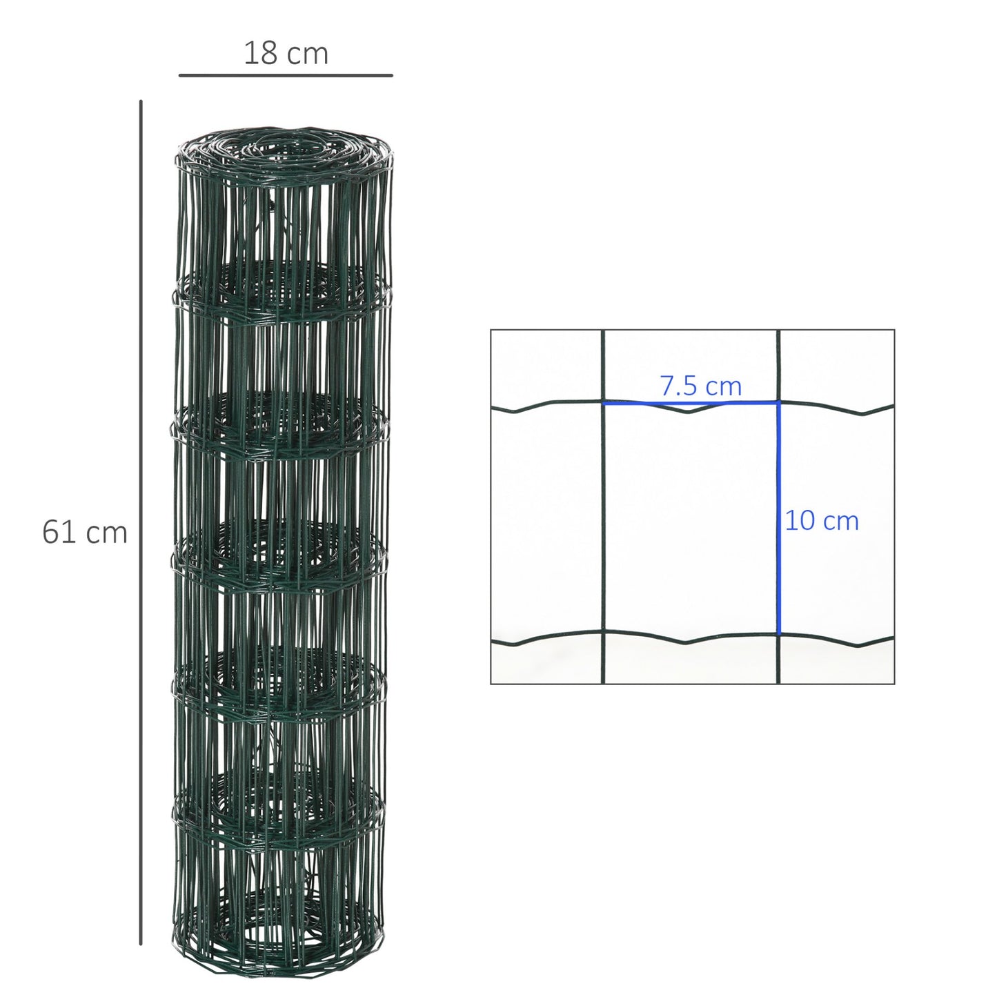 PawHut 0.6M x 10M Chicken Wire Mesh Rabbit Poultry Animal Fence PVC Coated Steel Metal Garden Netting Fencing - Baig Merchant