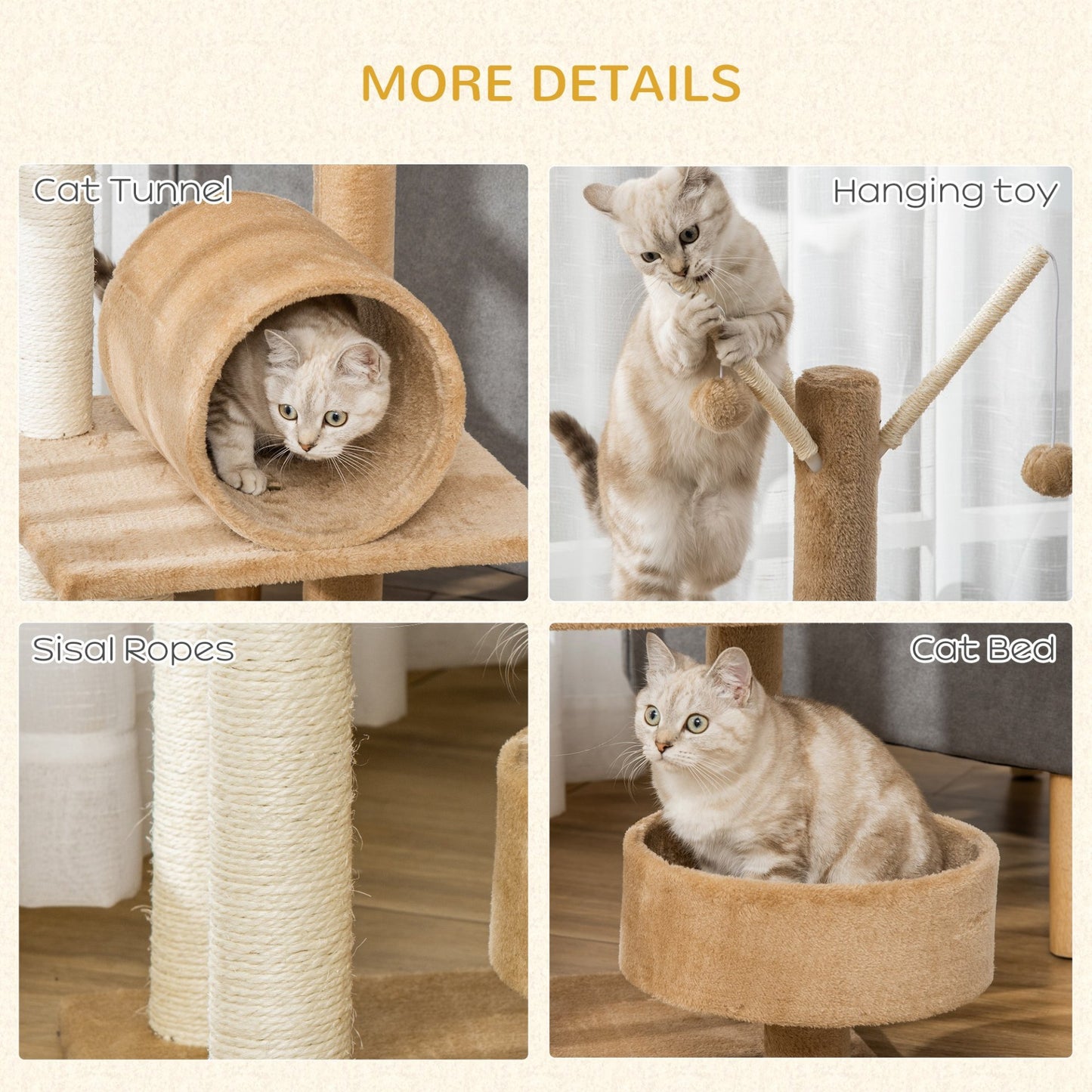 PawHut 121cm Cat Tree Tower for Indoor Cats Kitten Activity Center Scratching Post with Bed Tunnel Perch Interactive Ball Toy Brown - Baig Merchant