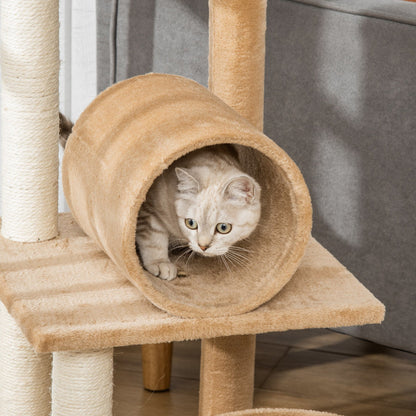 PawHut 121cm Cat Tree Tower for Indoor Cats Kitten Activity Center Scratching Post with Bed Tunnel Perch Interactive Ball Toy Brown - Baig Merchant