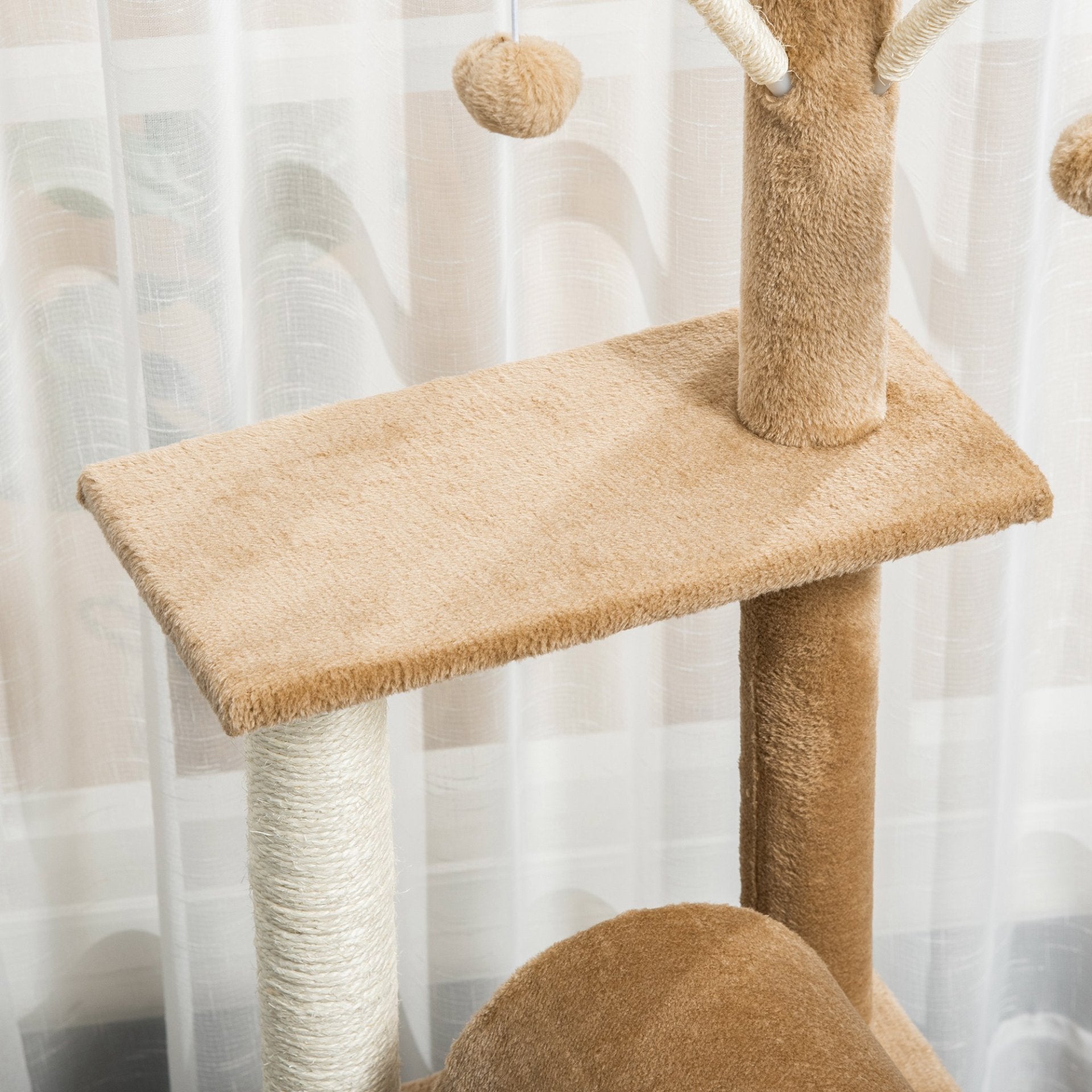 PawHut 121cm Cat Tree Tower for Indoor Cats Kitten Activity Center Scratching Post with Bed Tunnel Perch Interactive Ball Toy Brown - Baig Merchant