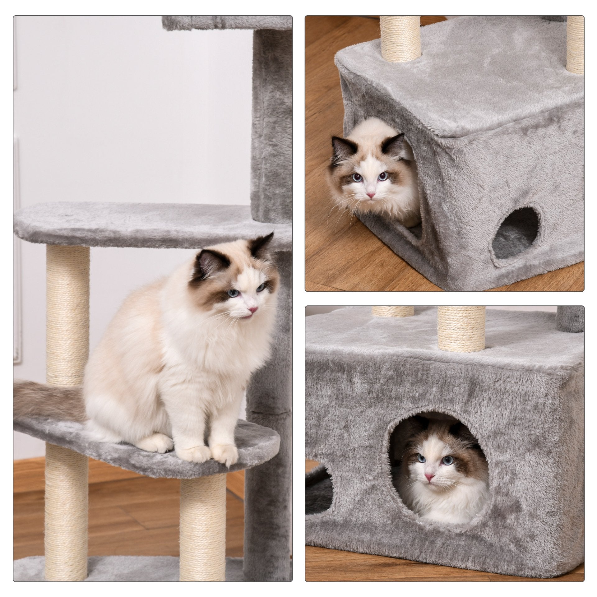 PawHut 125cm Cat Tree for Indoor Cats Kitten Tower 4 level Activity Center Pet Furniture Sisal Scratching Post Condo Plush Perches Hanging Ball Grey - Baig Merchant