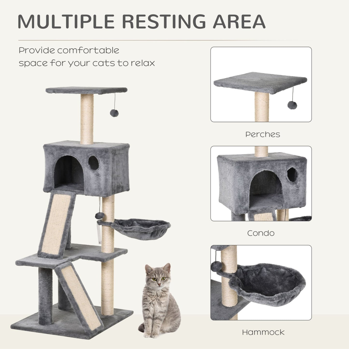 PawHut 130cm Cat Tree Activity Center with Condo, Scratching Post, Ladders & More for Indoor Cats - Baig Merchant