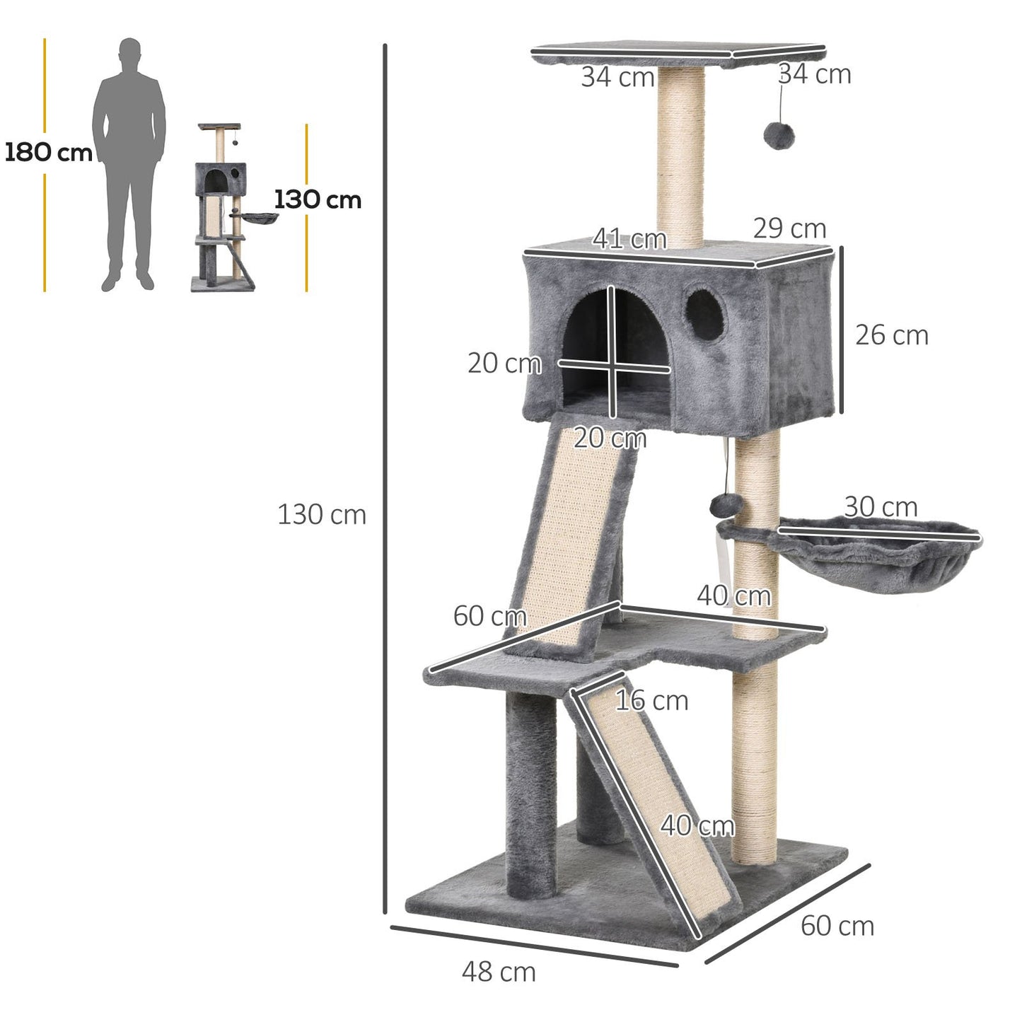 PawHut 130cm Cat Tree Activity Center with Condo, Scratching Post, Ladders & More for Indoor Cats - Baig Merchant