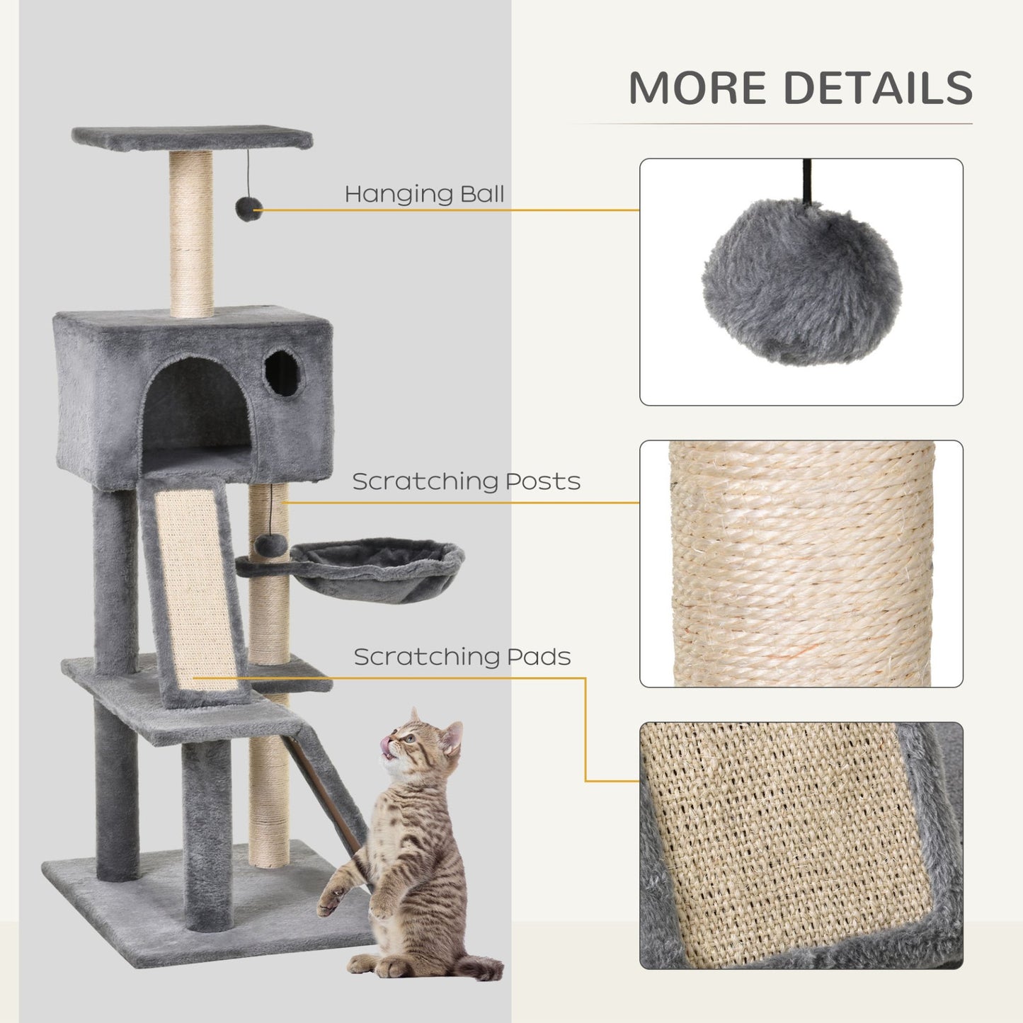 PawHut 130cm Cat Tree Activity Center with Condo, Scratching Post, Ladders & More for Indoor Cats - Baig Merchant