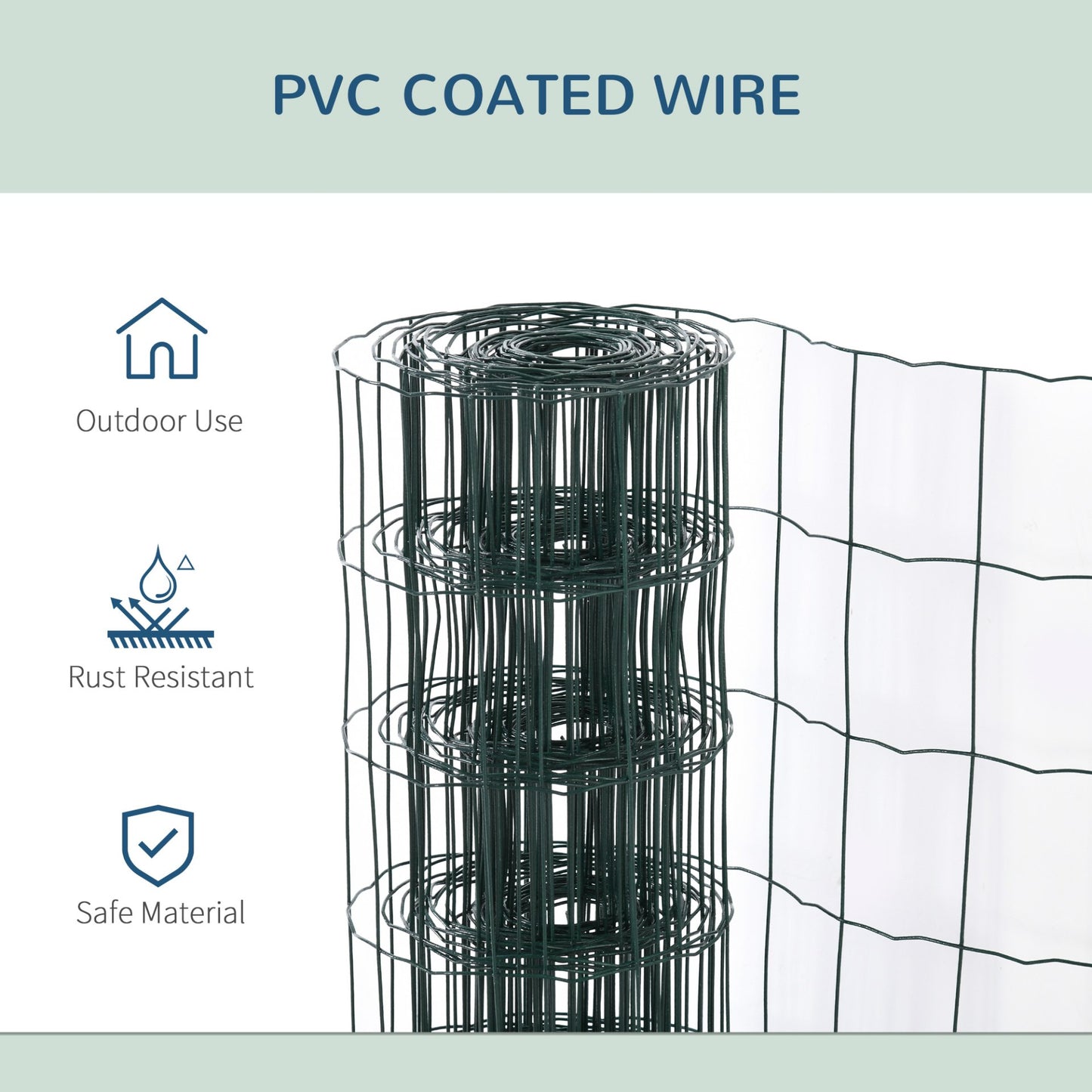 PawHut 1M x 10M Chicken Wire Mesh Rabbit Poultry Animal Fence PVC Coated Steel Metal Garden Netting Fencing - Baig Merchant