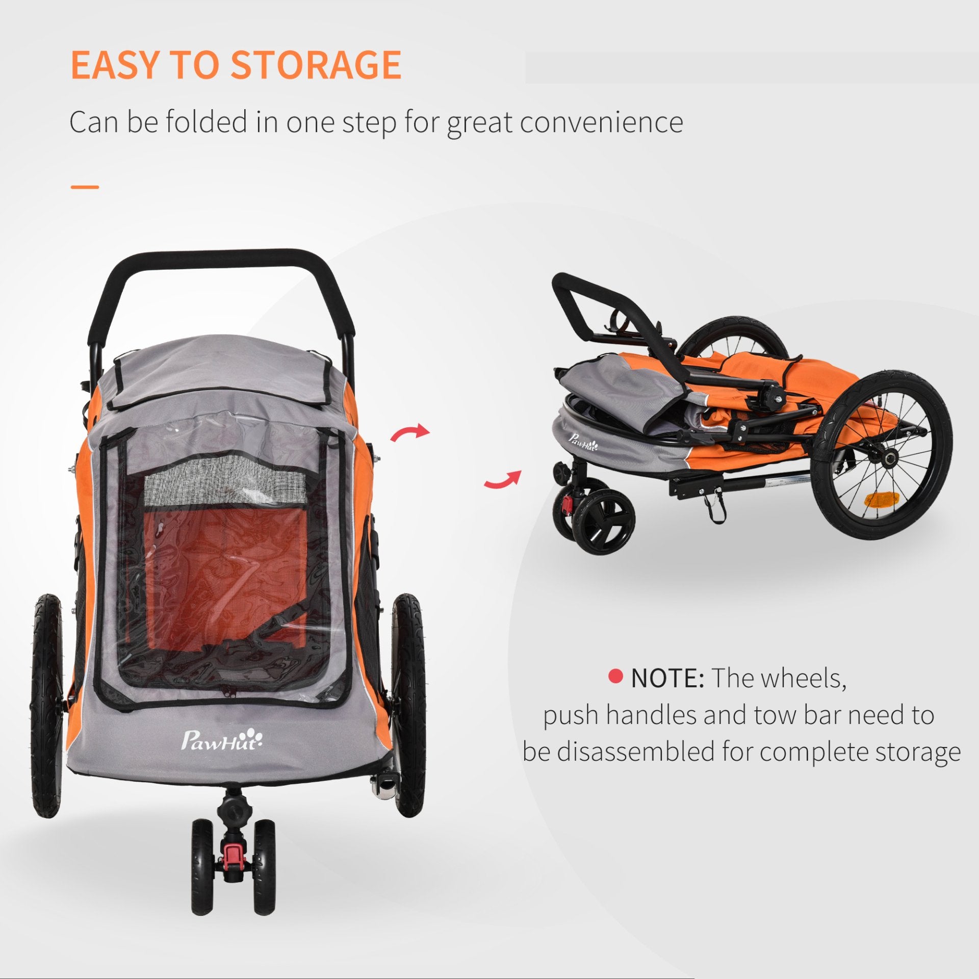 PawHut 2 IN 1 Dog Bike Trailer Pet Carrier Stroller 360° Rotatable Front Wheel Reflectors Parking Straps Hitch Coupler Cup Holder Water Resistant Orange - Baig Merchant