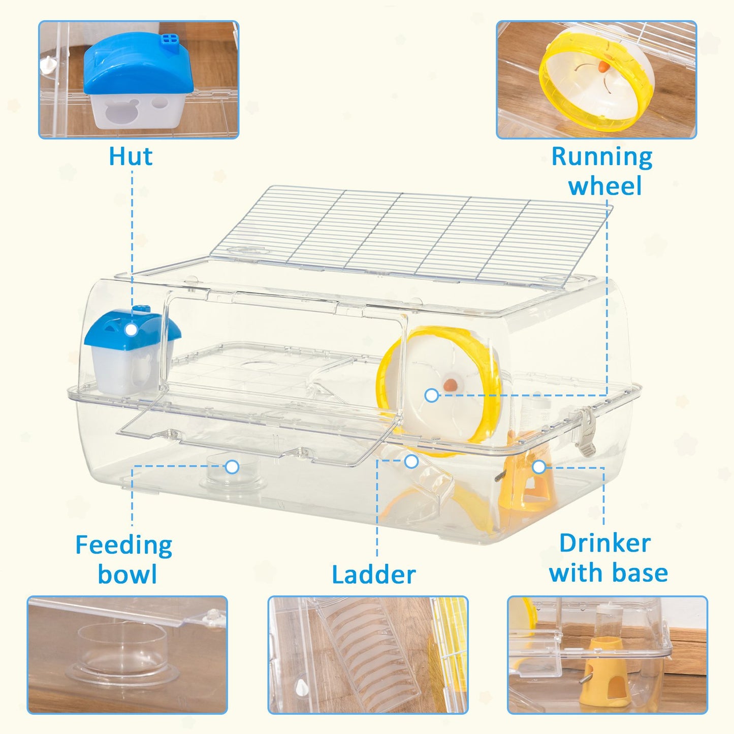 PawHut 2 Storey Hamster Cage Small Pet Animal Cage Double Layers Running Wheel Drinker Feeding Bowl - Baig Merchant