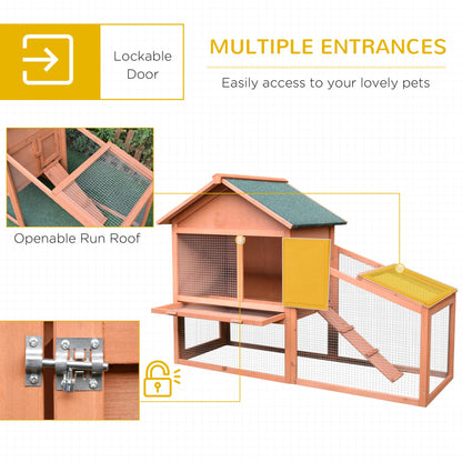 PawHut 2 Tier Rabbit Hutch Outdoor, Guinea Pig Hutch, Solid Wood Bunny House, Water Resistant Asphalt Roof Ramp Sliding tray 144 x 64.5 x 100 cm - Baig Merchant