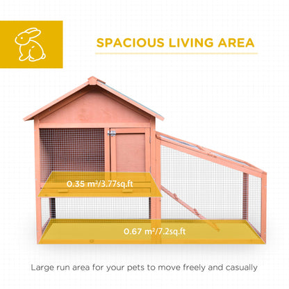 PawHut 2 Tier Rabbit Hutch Outdoor, Guinea Pig Hutch, Solid Wood Bunny House, Water Resistant Asphalt Roof Ramp Sliding tray 144 x 64.5 x 100 cm - Baig Merchant