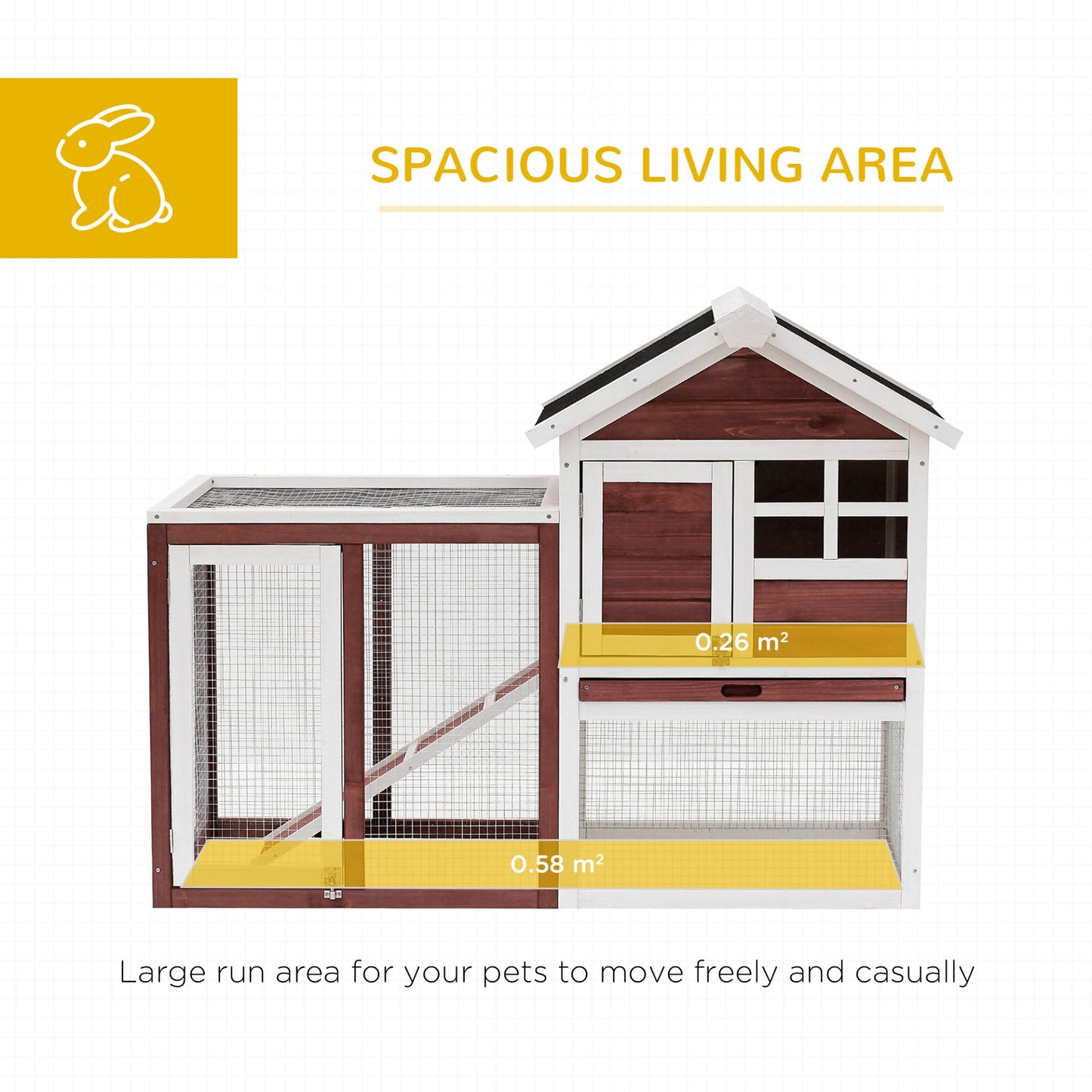 PawHut 2 Tier Rabbit Hutch Outdoor, Wooden Guinea Pig Hutch, Bunny Cage Small Animal House with Ramp Rabbit Run Pull Out Tray, Brown, 122 x 62.6 x 92 cm - Baig Merchant