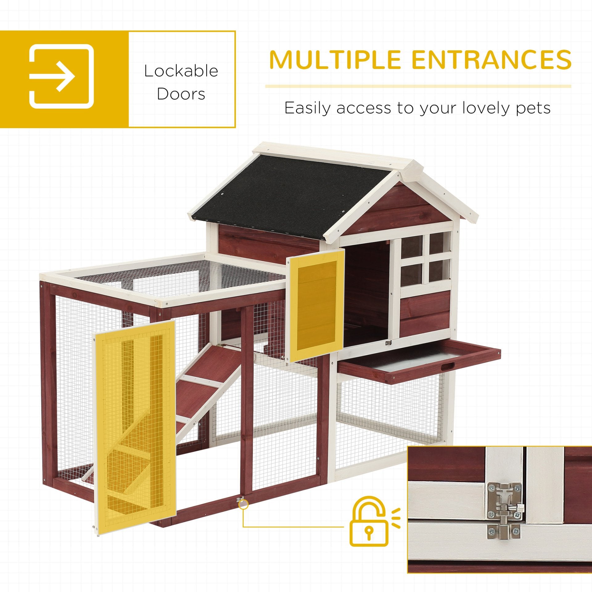 PawHut 2 Tier Rabbit Hutch Outdoor, Wooden Guinea Pig Hutch, Bunny Cage Small Animal House with Ramp Rabbit Run Pull Out Tray, Brown, 122 x 62.6 x 92 cm - Baig Merchant