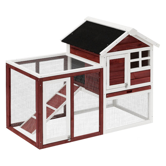 PawHut 2 Tier Rabbit Hutch Outdoor, Wooden Guinea Pig Hutch, Bunny Cage Small Animal House with Ramp Rabbit Run Pull Out Tray, Brown, 122 x 62.6 x 92 cm - Baig Merchant