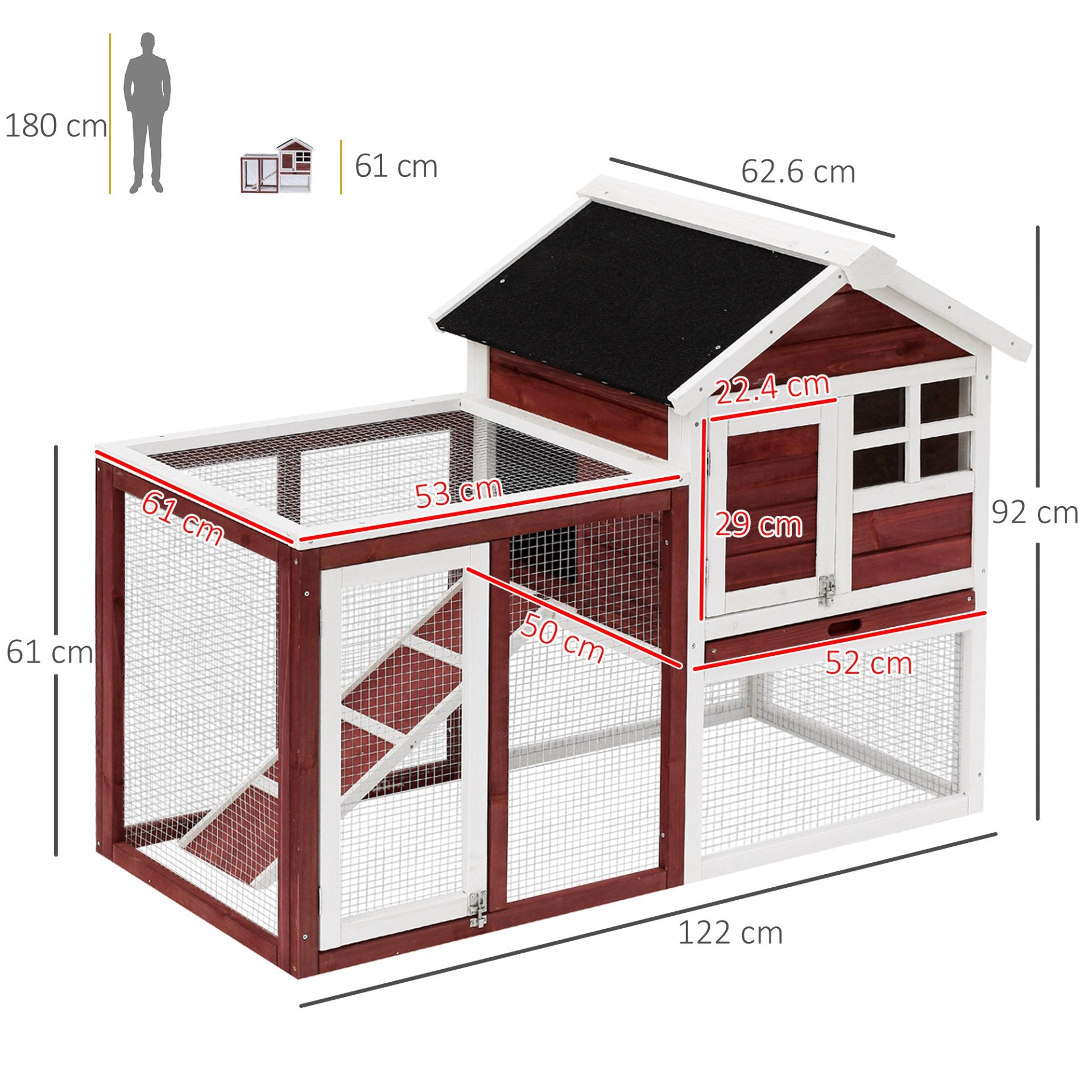 PawHut 2 Tier Rabbit Hutch Outdoor, Wooden Guinea Pig Hutch, Bunny Cage Small Animal House with Ramp Rabbit Run Pull Out Tray, Brown, 122 x 62.6 x 92 cm - Baig Merchant