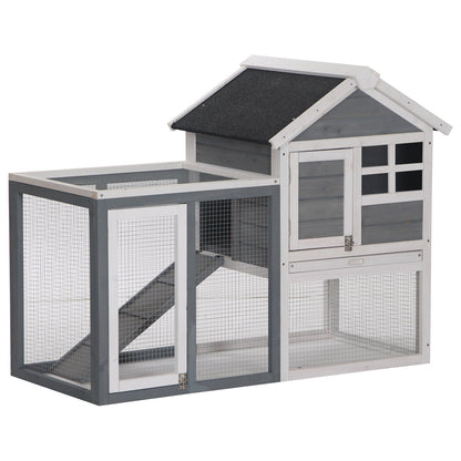 PawHut 2 Tier Rabbit Hutch Outdoor, Wooden Guinea Pig Hutch, Bunny Cage Small Animal House with Ramp, Rabbit Run Pull Out Tray, Grey, 122 x 62.6 x 92 cm - Baig Merchant