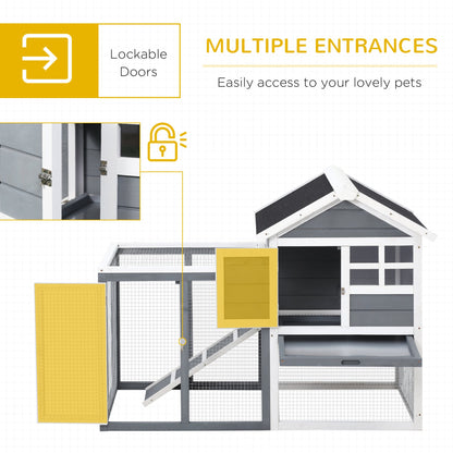 PawHut 2 Tier Rabbit Hutch Outdoor, Wooden Guinea Pig Hutch, Bunny Cage Small Animal House with Ramp, Rabbit Run Pull Out Tray, Grey, 122 x 62.6 x 92 cm - Baig Merchant