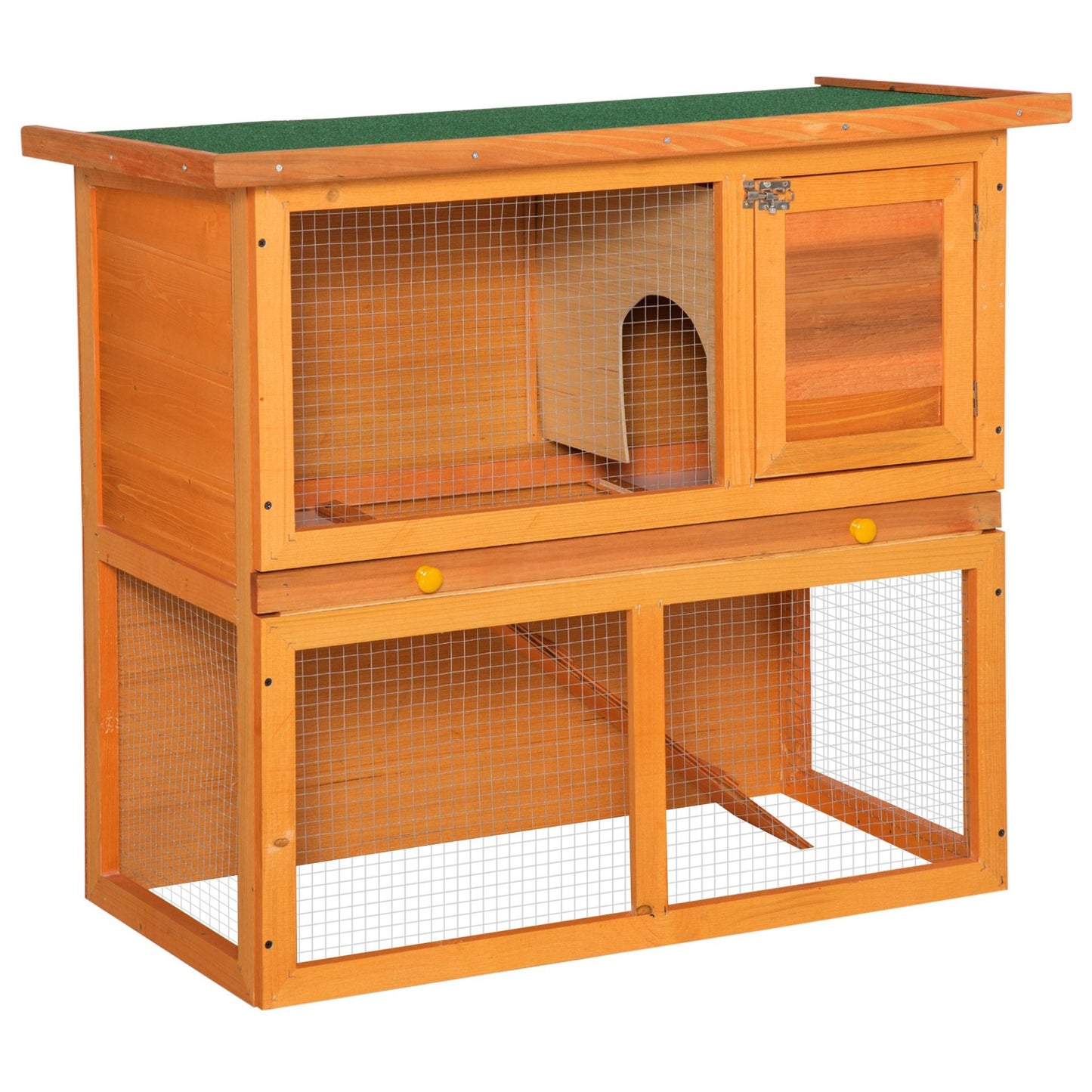 PawHut 2 - Tier Rabbit Hutch Wooden Guinea Pig Hutch Double Decker Pet Cage Run with Sliding Tray Opening Top - Baig Merchant