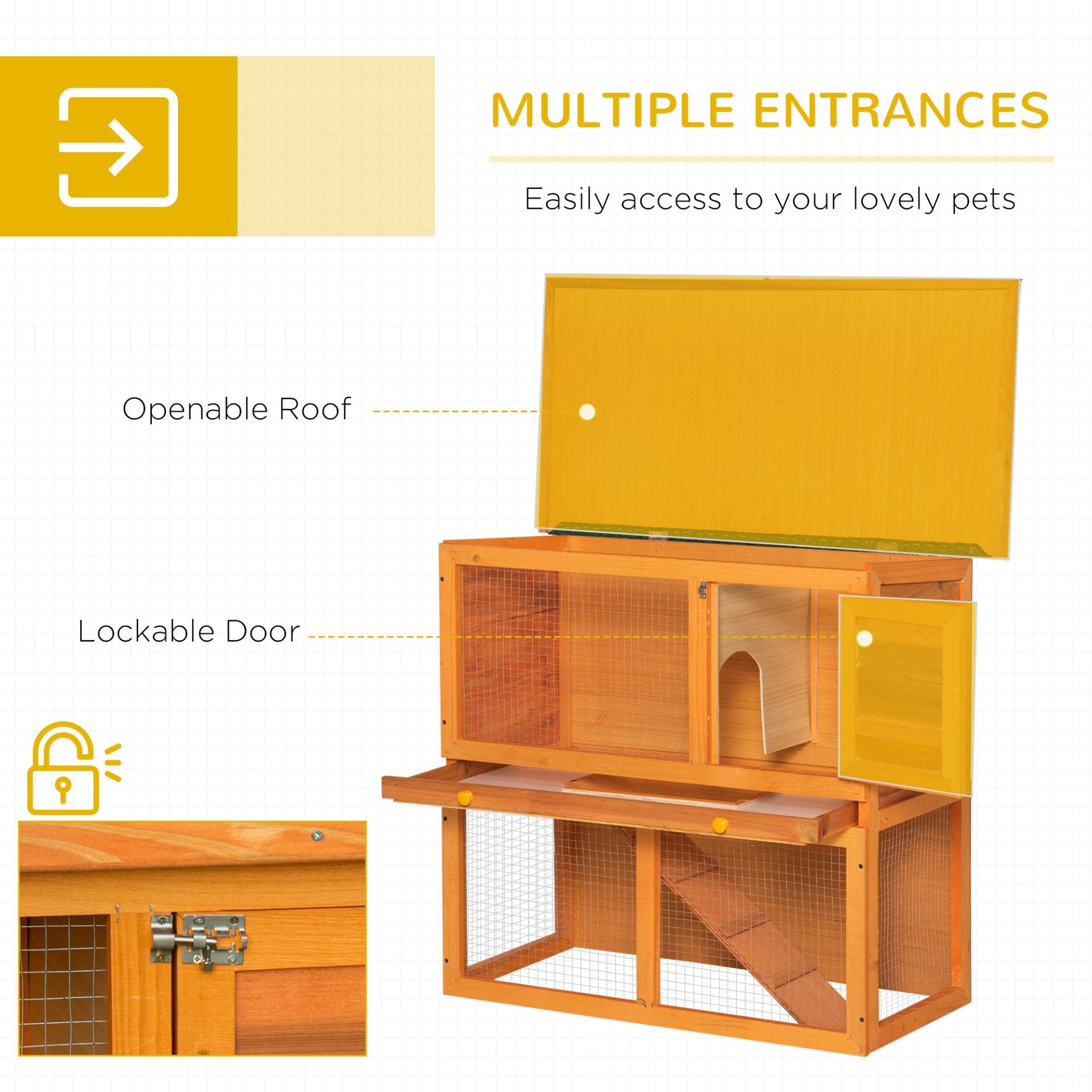 PawHut 2 - Tier Rabbit Hutch Wooden Guinea Pig Hutch Double Decker Pet Cage Run with Sliding Tray Opening Top - Baig Merchant