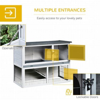 PawHut 2 - Tier Wooden Rabbit Hutch Guinea Pig House Bunny Cage Backyard w/ Ramp Outdoor Run Built - in Tray Openable Roof Small Animal House Grey, 108 x 45 x 78 cm - Baig Merchant