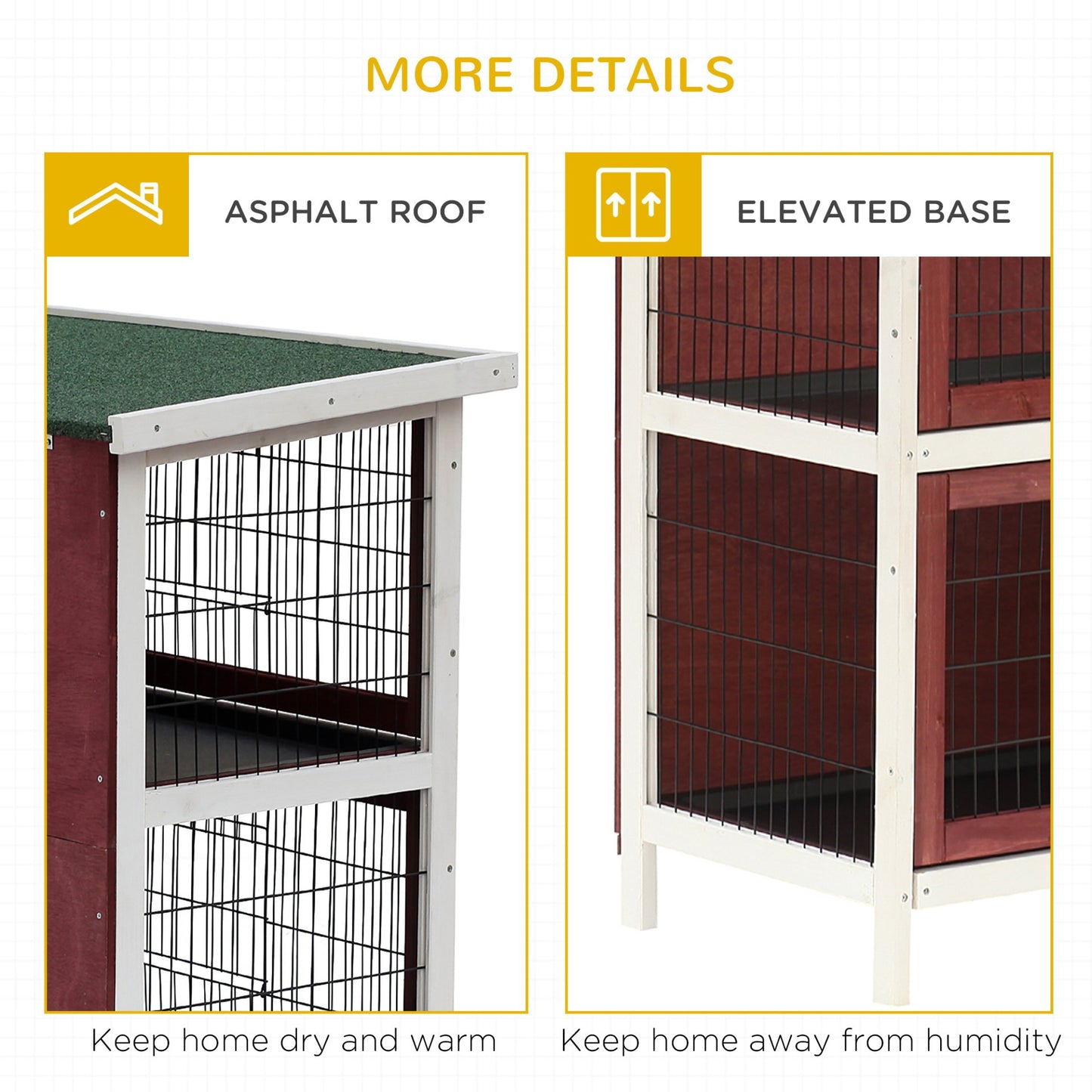 Pawhut 2 Tier Wooden Rabbit Hutch Guinea Pigs Hutch Small Pet Animal Ferret Bunny House Cage for Indoor and Outdoor 136.4x50x93cm - Baig Merchant