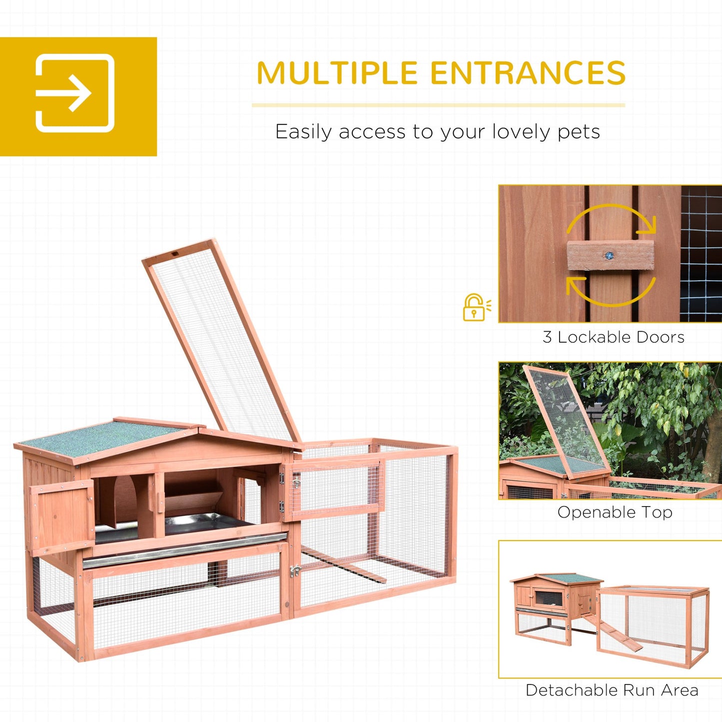 Pawhut 2 Tier Wooden Rabbit Hutch with Run Guinea Pig hutch House for Outdoor Garden Backyard - Baig Merchant