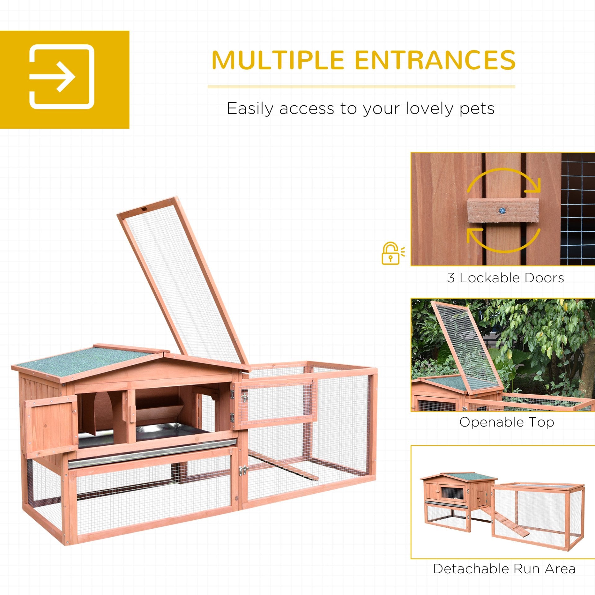 Pawhut 2 Tier Wooden Rabbit Hutch with Run Guinea Pig hutch House for Outdoor Garden Backyard - Baig Merchant