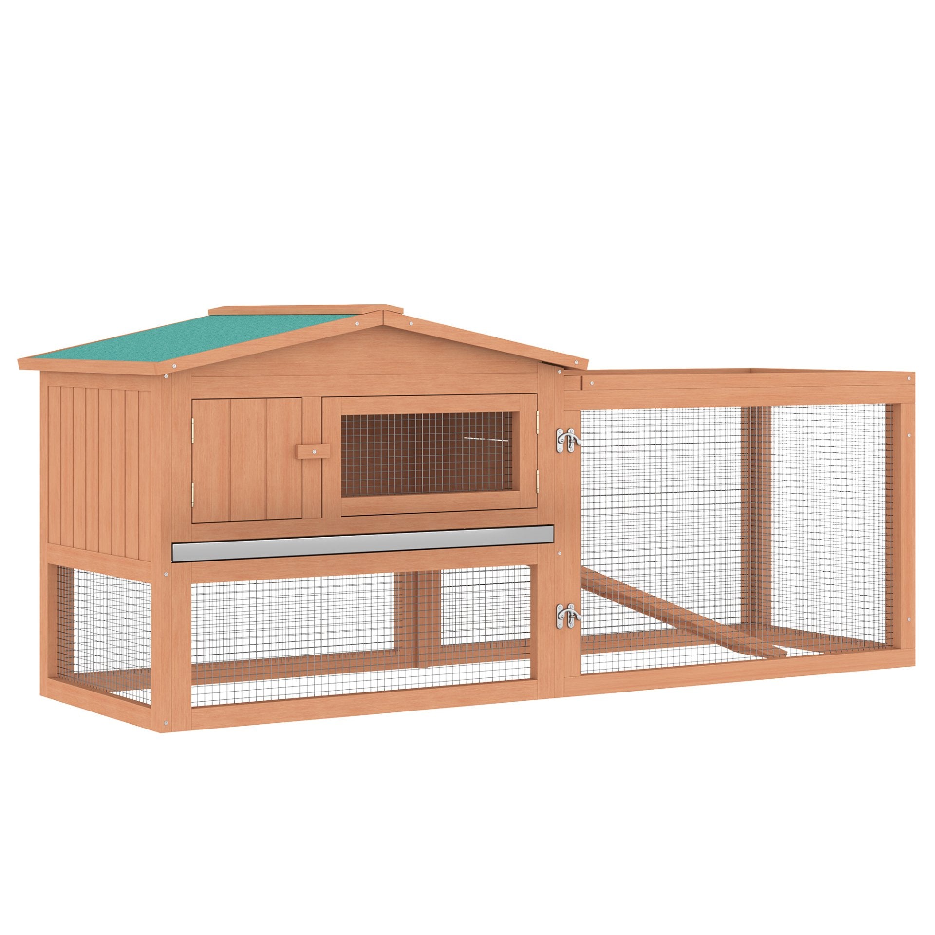 Pawhut 2 Tier Wooden Rabbit Hutch with Run Guinea Pig hutch House for Outdoor Garden Backyard - Baig Merchant