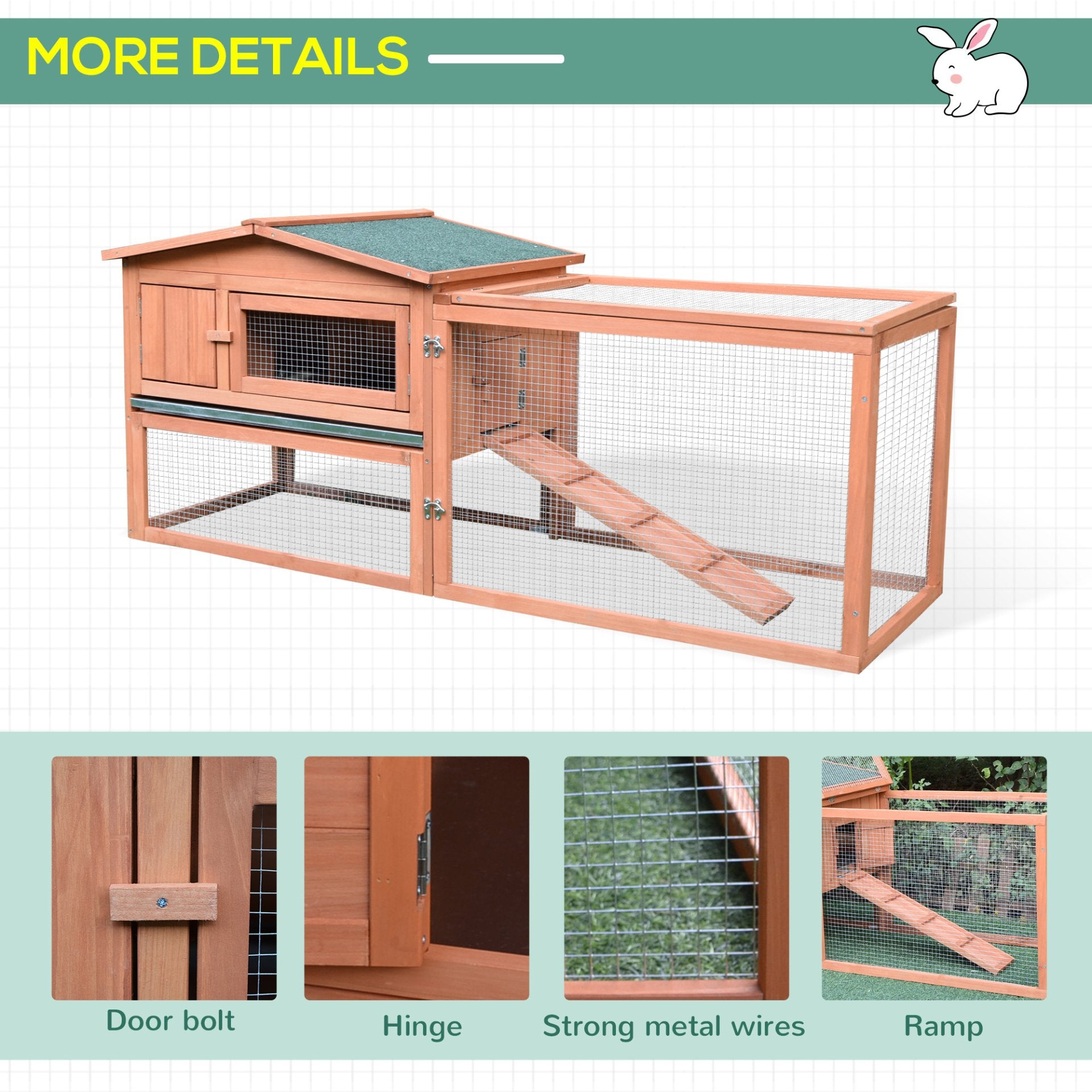 Pawhut 2 Tier Wooden Rabbit Hutch with Run Guinea Pig hutch House for Outdoor Garden Backyard - Baig Merchant