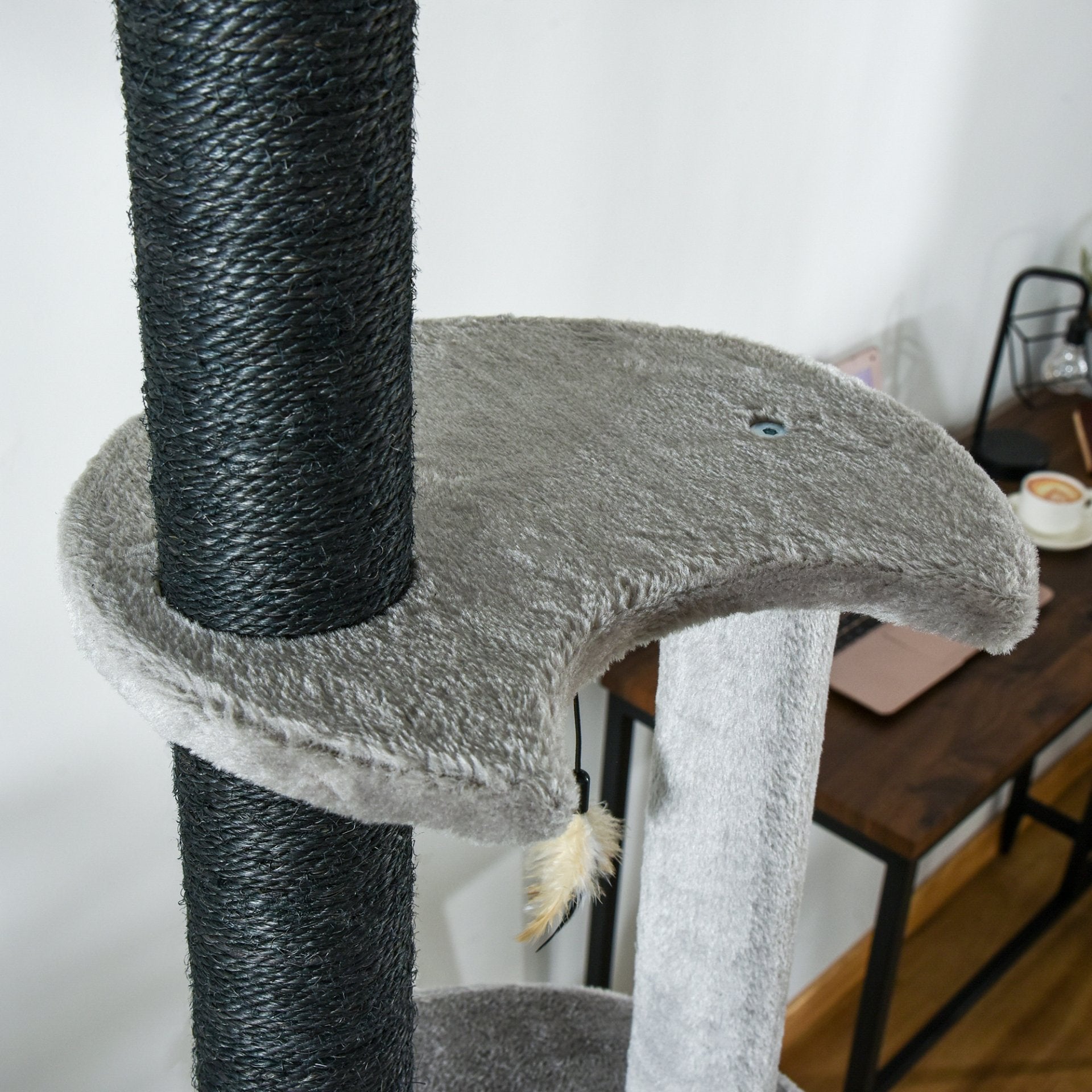 PawHut 255cm Floor To Ceiling Cat Tree for Indoor Cats Climber Scratching Post Adjustable Height Play Tower Removable Cover Grey - Baig Merchant