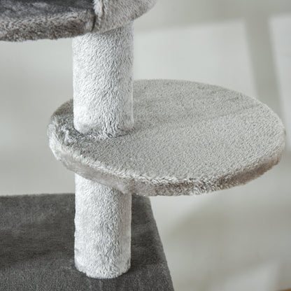 PawHut 255cm Floor To Ceiling Cat Tree for Indoor Cats Climber Scratching Post Adjustable Height Play Tower Removable Cover Grey - Baig Merchant