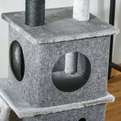 PawHut 255cm Floor To Ceiling Cat Tree for Indoor Cats Climber Scratching Post Adjustable Height Play Tower Removable Cover Grey - Baig Merchant