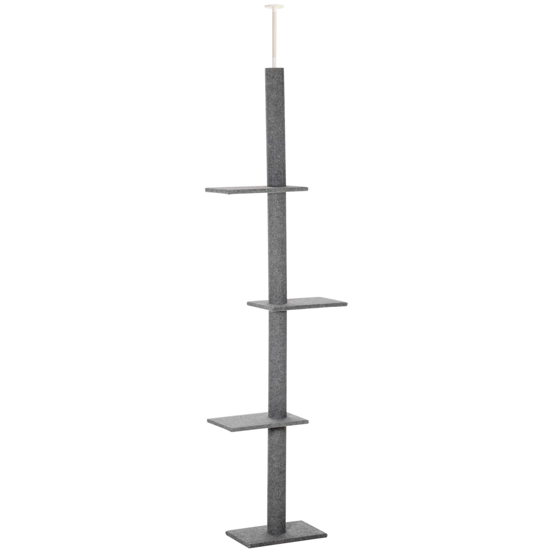 PawHut 260cm Floor To Ceiling Cat Tree - Three Platforms Activity Centre - Grey - Baig Merchant