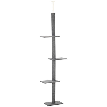 PawHut 260cm Floor To Ceiling Cat Tree - Three Platforms Activity Centre - Grey - Baig Merchant