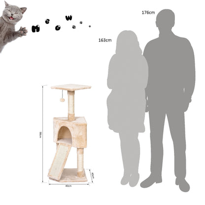 PawHut 3 Level Cat Tree for Indoor Cats | Activity Centre Sisal Scratching Posts Perch Condo and Ladder Cat Furniture For Kitten - Beige - Baig Merchant