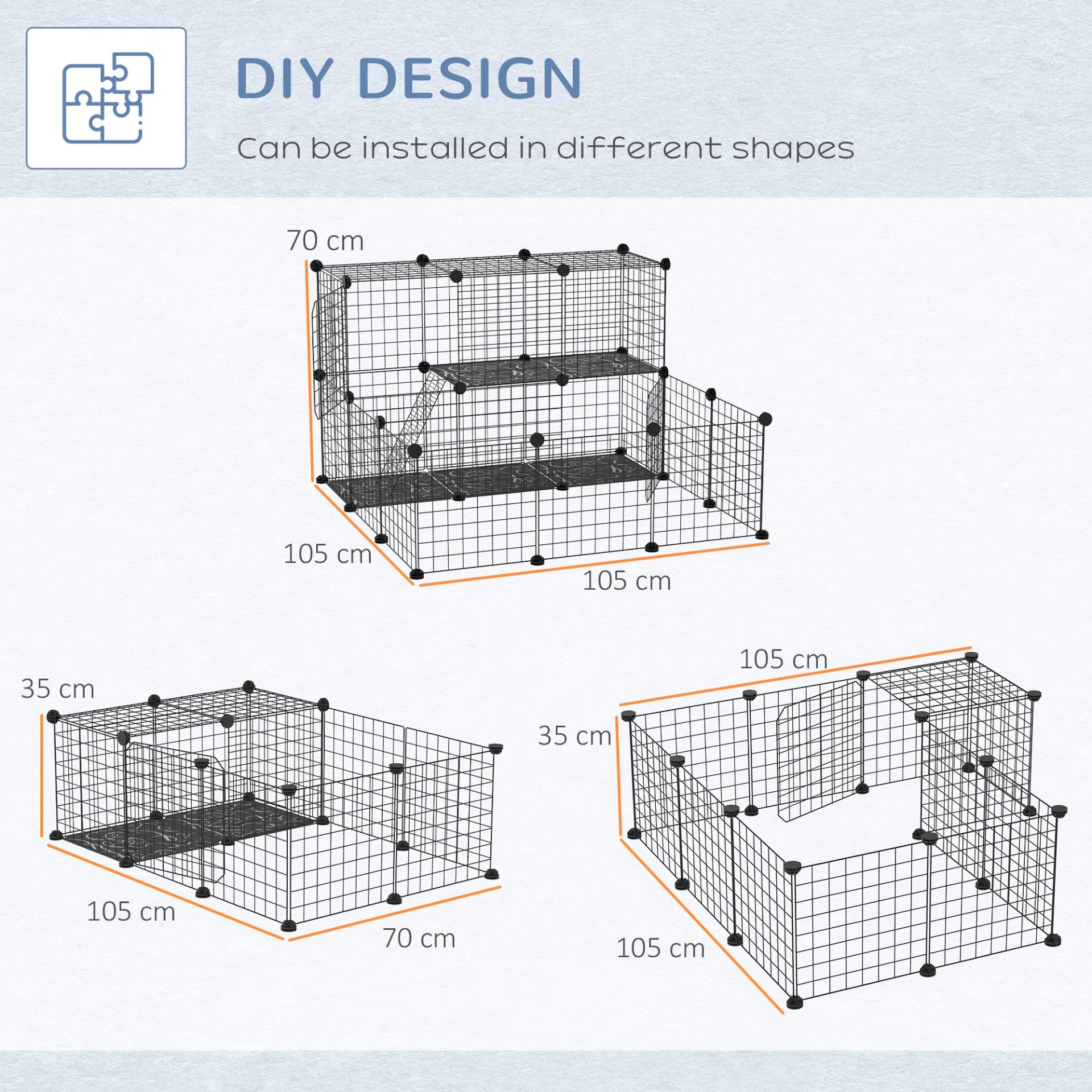 PawHut 3 Level DIY Pet Playpen Metal Small Animal Cage Rabbit Ferret Chinchillas Cage 4 Doors Bottom Trays Black - Baig Merchant