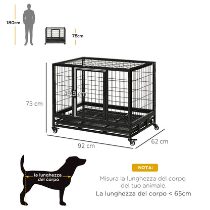 PawHut 38" Heavy Duty Metal Dog Crate Pet Cage with Tray Wheeled Dog Kennel - Black (Medium) - Baig Merchant