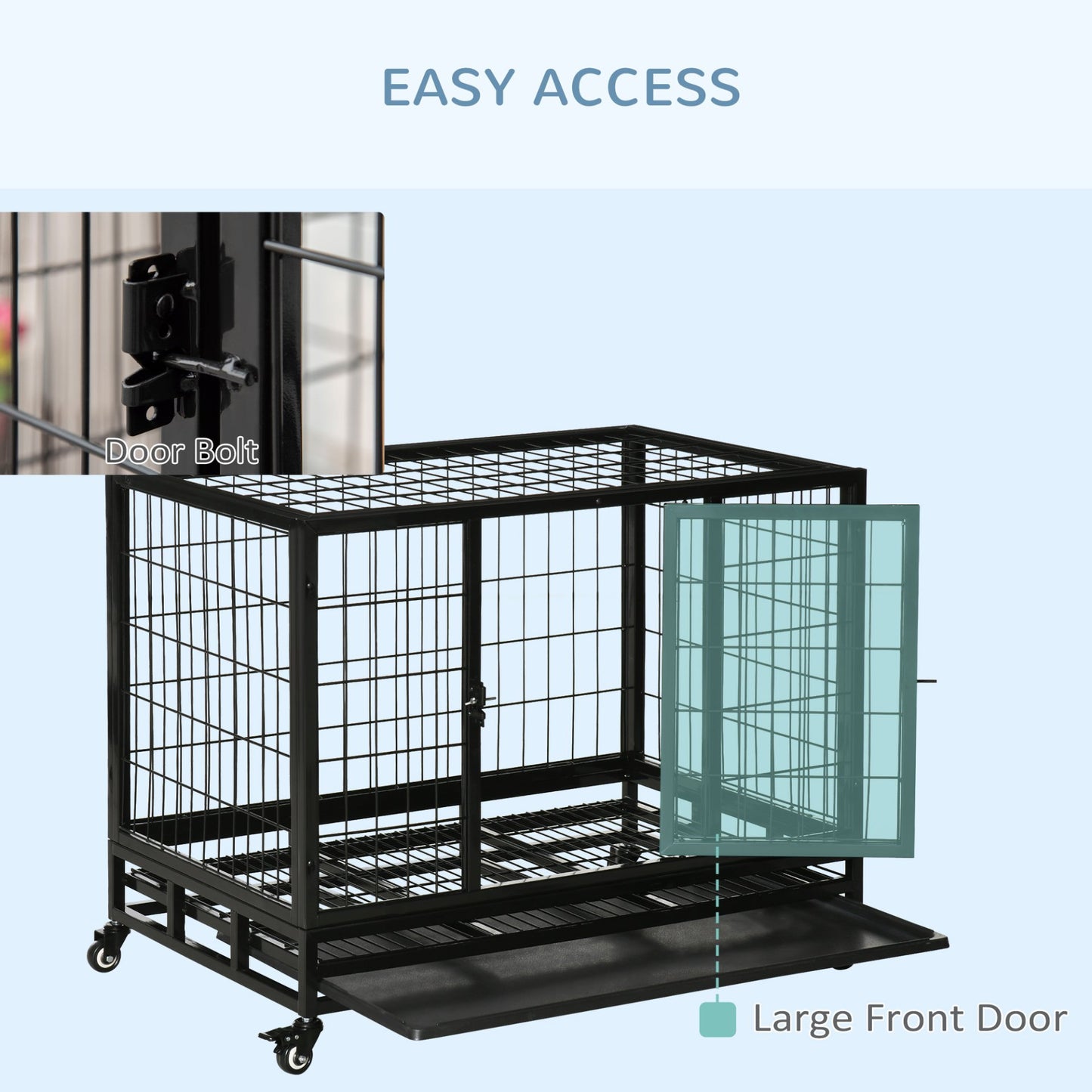 PawHut 38" Heavy Duty Metal Dog Crate Pet Cage with Tray Wheeled Dog Kennel - Black (Medium) - Baig Merchant