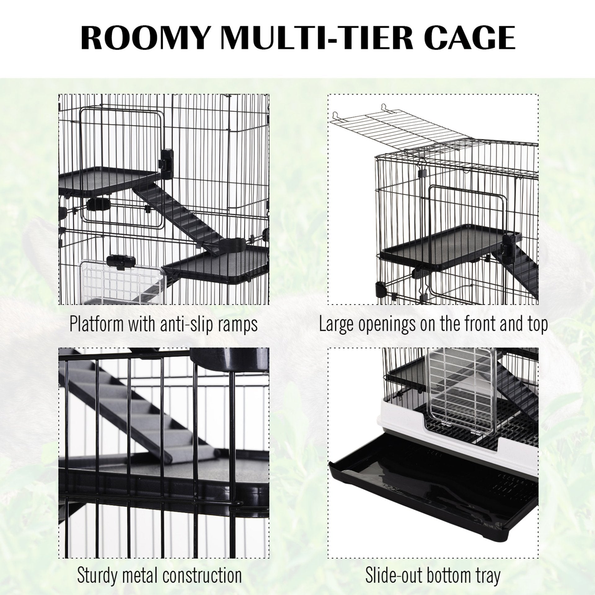 PawHut 4 - Level Small Animal Cage, Indoor Bunny House, for Ferrets, Chinchillas w/ Wheels, Slide - Out Tray, Black, 81 x 52.5 x 114 cm - Baig Merchant