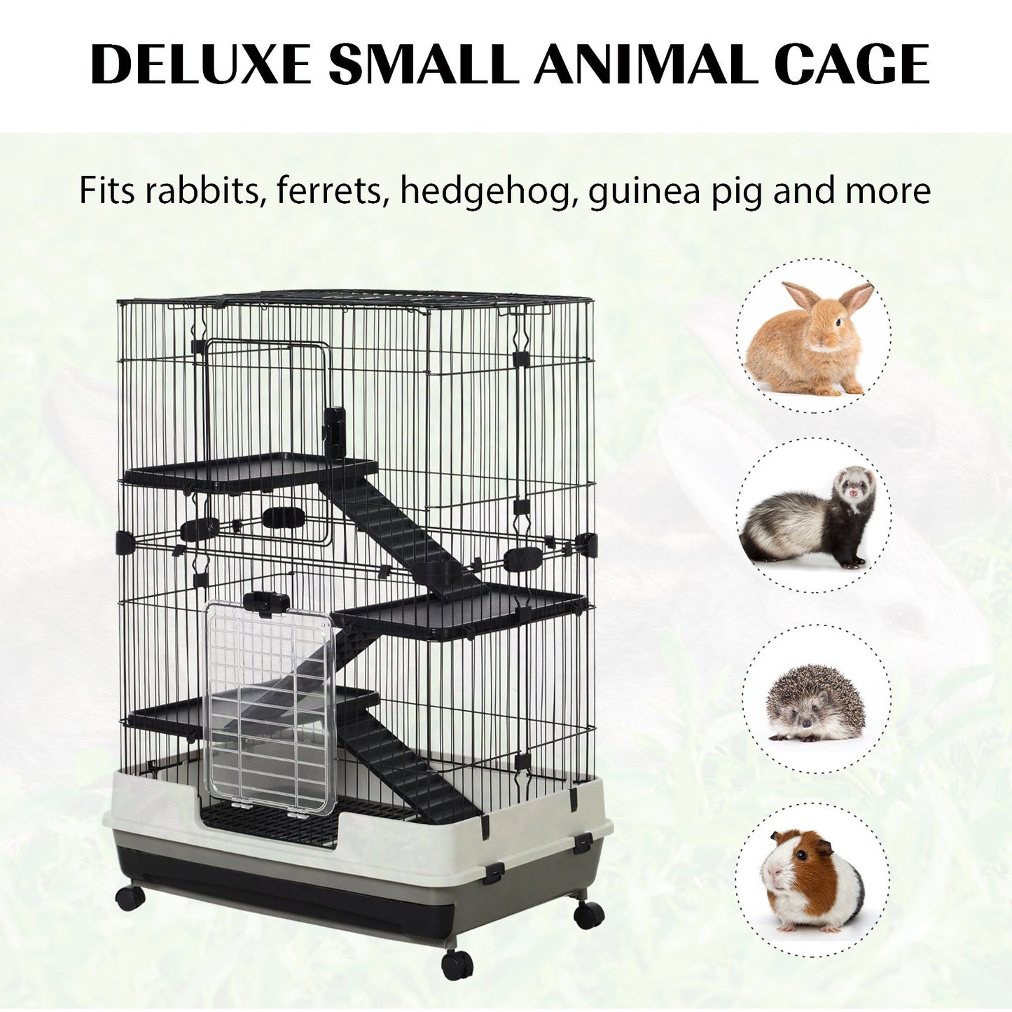 PawHut 4 - Level Small Animal Cage, Indoor Bunny House, for Ferrets, Chinchillas w/ Wheels, Slide - Out Tray, Black, 81 x 52.5 x 114 cm - Baig Merchant