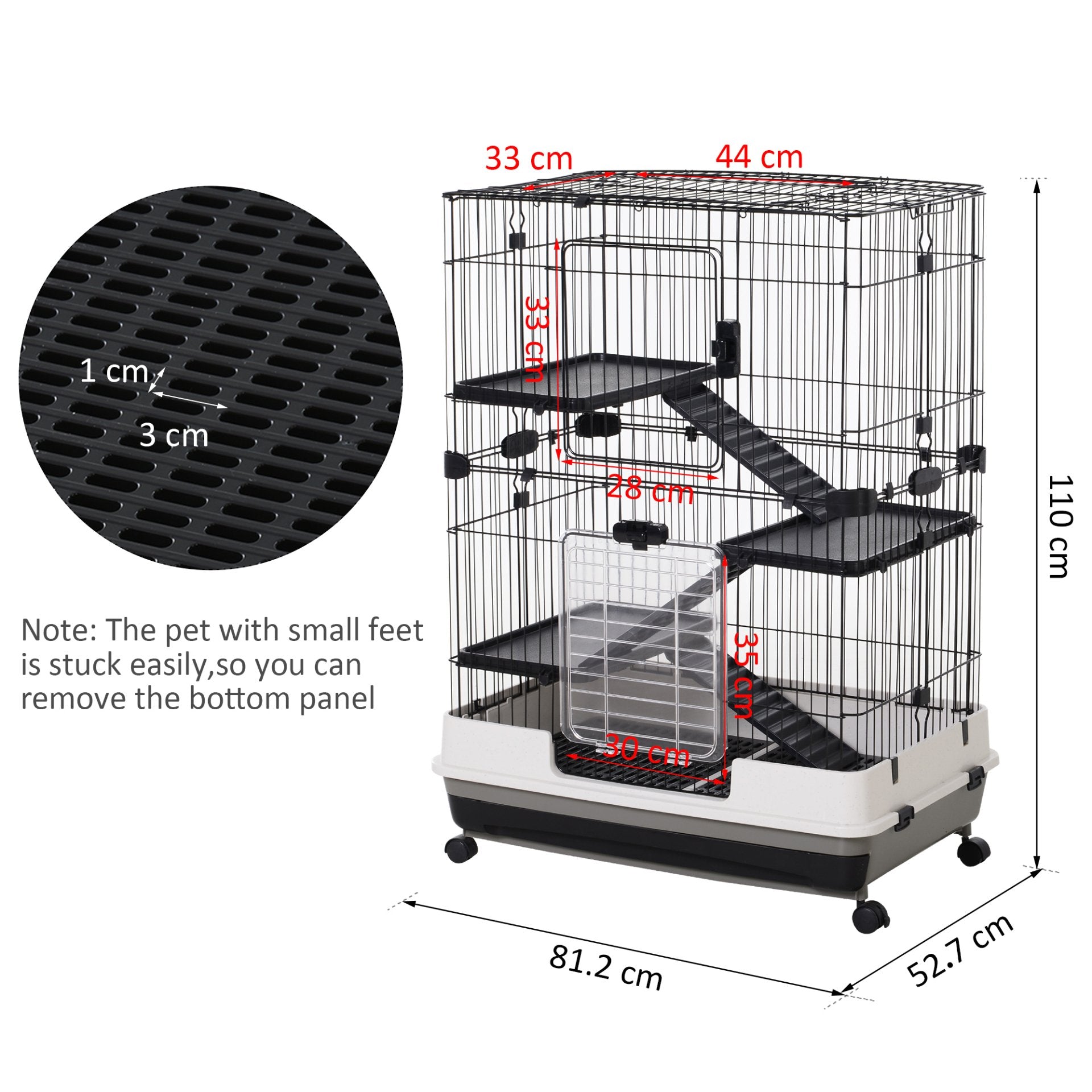 PawHut 4 - Level Small Animal Cage, Indoor Bunny House, for Ferrets, Chinchillas w/ Wheels, Slide - Out Tray, Black, 81 x 52.5 x 114 cm - Baig Merchant