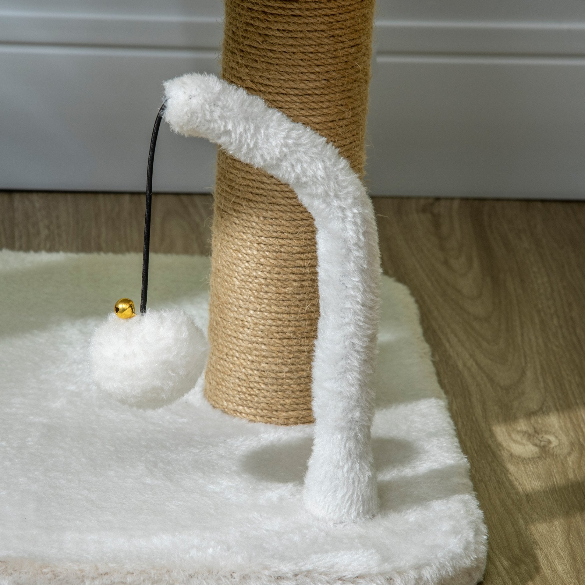 PawHut 42cm Cat Tower for Indoor Cats, Kitten Play Tower, Cat Tree w/ Jute Scratching Post, Toy Balls 48 x 38 x 42cm - White - Baig Merchant