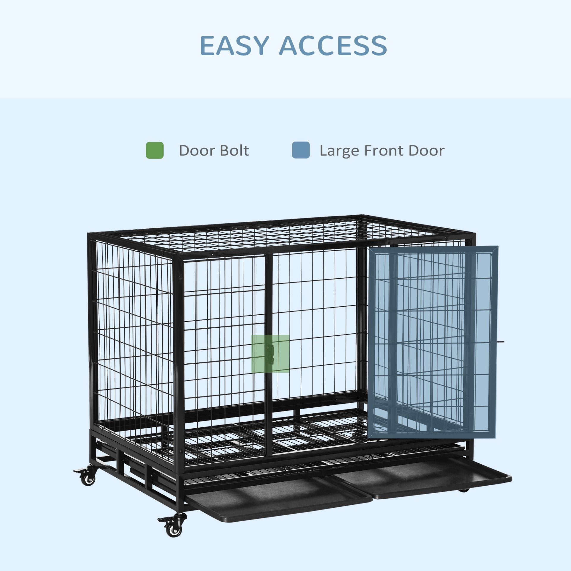 PawHut 43" Heavy Duty Metal Dog Crate Pet Cage with Tray Wheeled Dog Kennel - Black (Large) - Baig Merchant