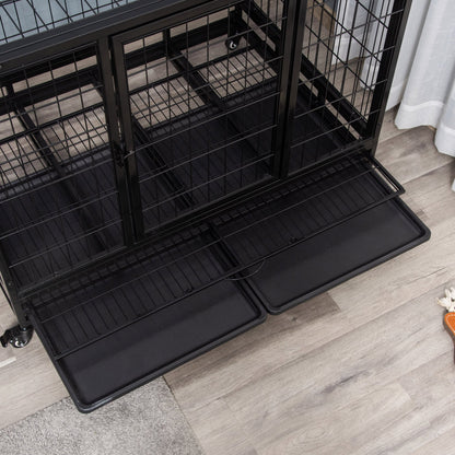 PawHut 43" Heavy Duty Metal Dog Crate Pet Cage with Tray Wheeled Dog Kennel - Black (Large) - Baig Merchant