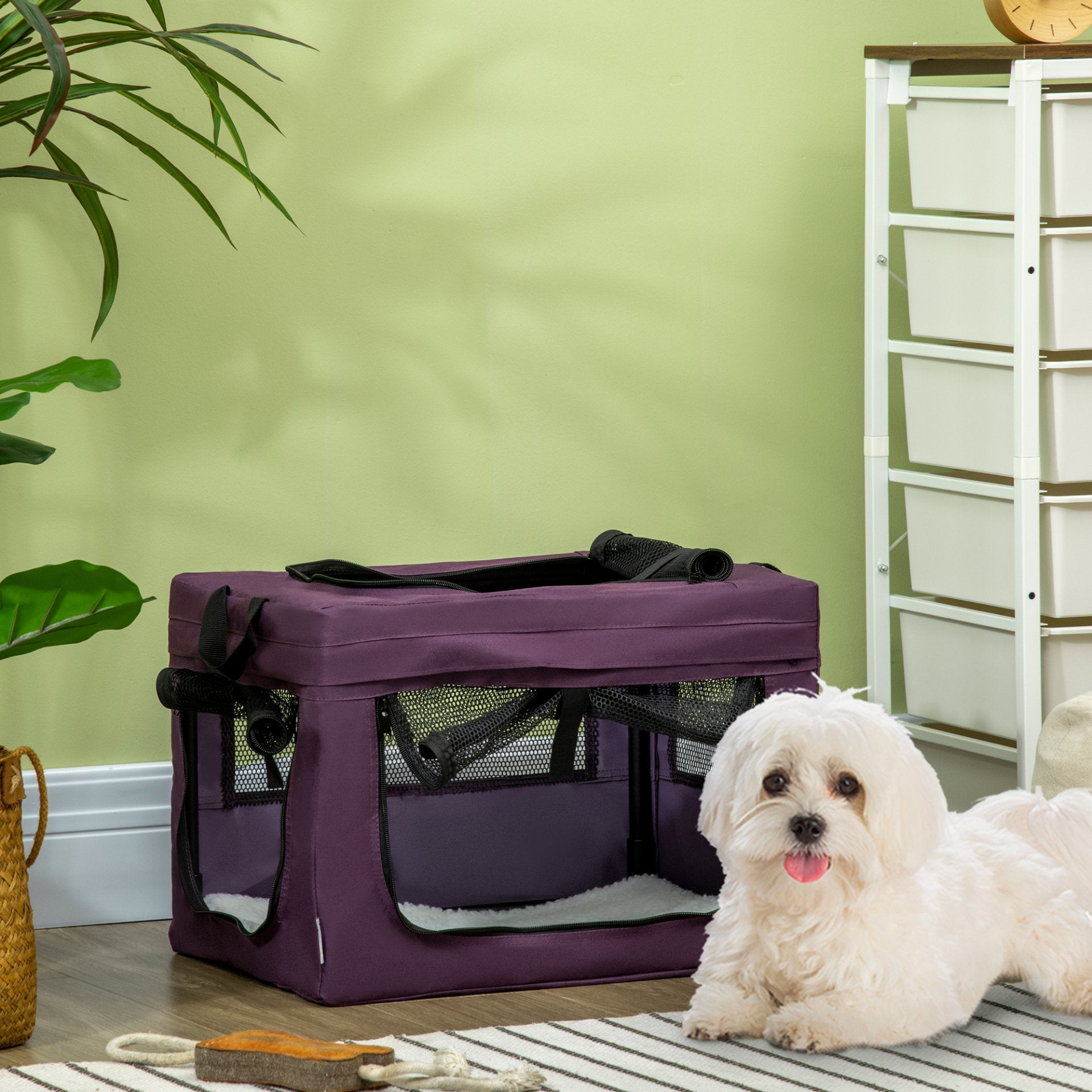 PawHut 48.5cm Foldable Pet Carrier, Portable Cat Carrier Cat Bag, Pet Travel Bag w/ Cushion, for Miniature Dogs - Purple - Baig Merchant