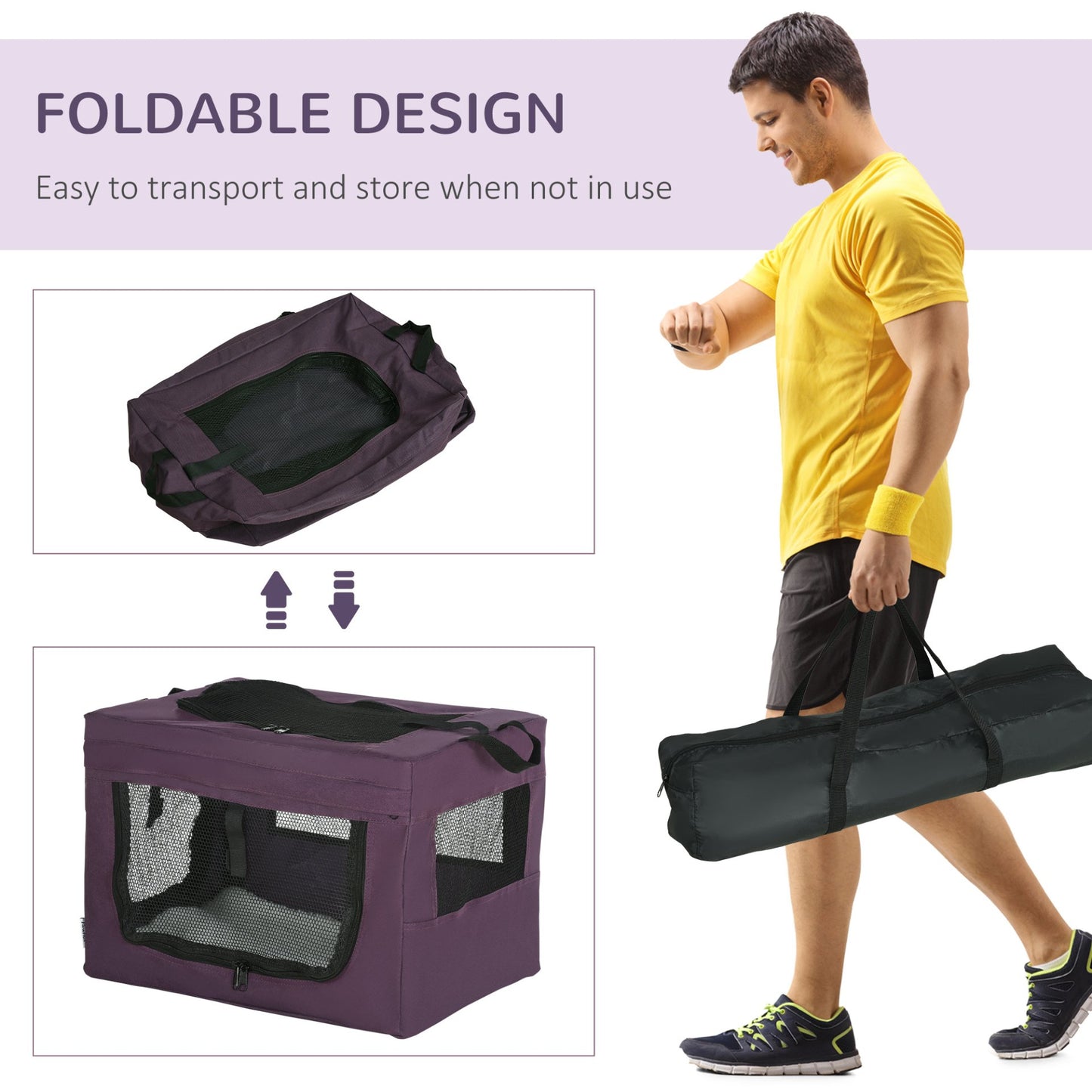 PawHut 48.5cm Foldable Pet Carrier, Portable Cat Carrier Cat Bag, Pet Travel Bag w/ Cushion, for Miniature Dogs - Purple - Baig Merchant