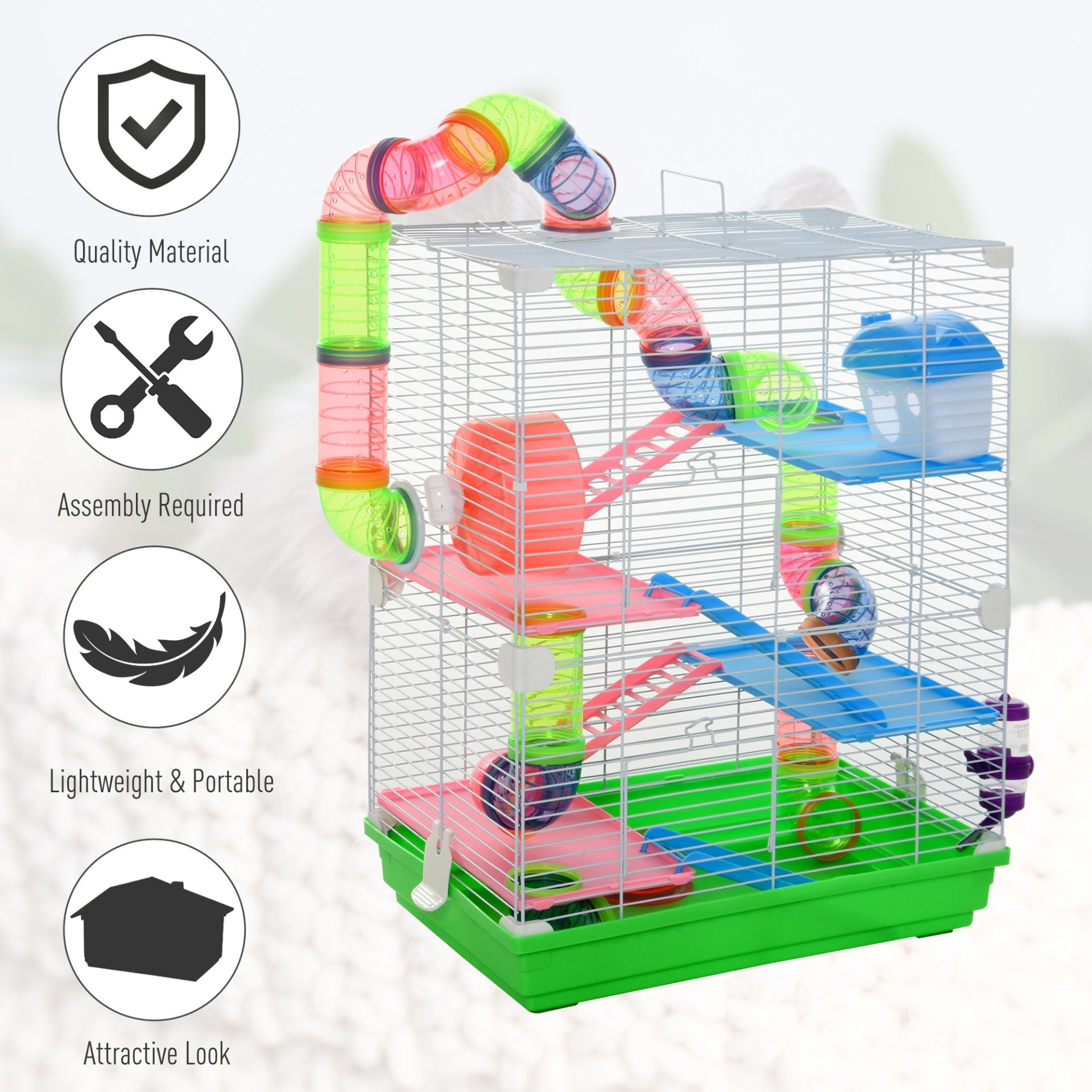 Pawhut 5 Tier Hamster Cage Carrier Habitat Small Animal House - Green - Baig Merchant