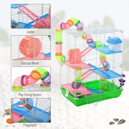 Pawhut 5 Tier Hamster Cage Carrier Habitat Small Animal House - Green - Baig Merchant